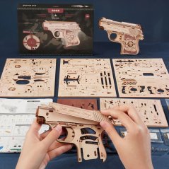 RoboTime 3D drevená skladačka Mini pištoľ Justice Guard