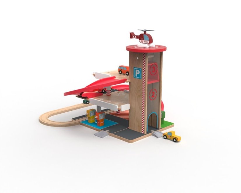 2Kids Toys Drevená garáž s vláčikodráhou