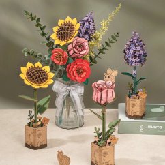 RoboTime 3D drevená skladačka Ružová ruža